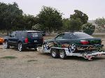 towing to a show with the open aluminum car hauler
