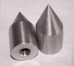 Threaded aluminum spikes I machined for the upper bag cup. They screw on to the threaded rod that comes though the top of the frame.